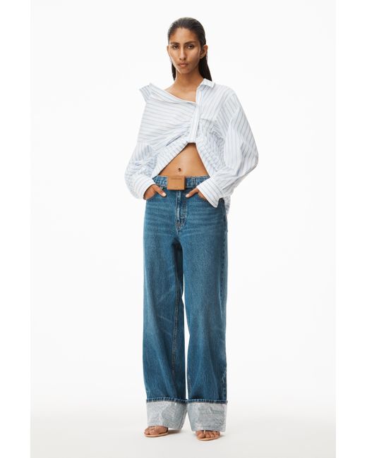 Alexander Wang Blue Crystal Cuff Straight Jean In Denim