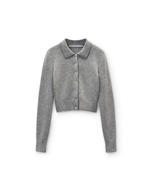 Alexander Wang Blue Wool-Blend Hotfix Polo Cardigan