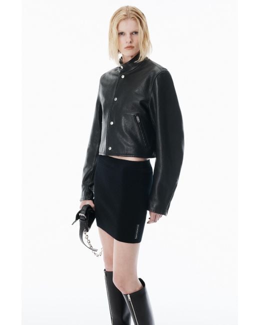 Alexander Wang Black Wool-blend Mini Skirt With Logo Patch