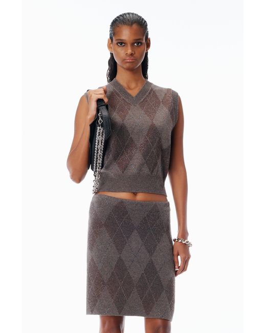 Alexander Wang Gray Crystal Hotfix Wool-Blend Argyle Vest