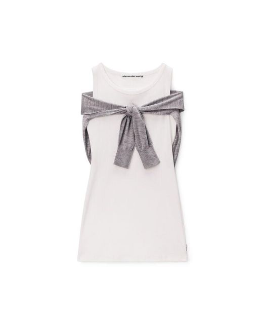 Alexander Wang White Layered Mini Tank Dress With Tie-Front Cardigan