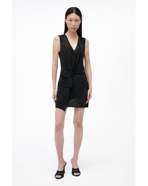 Alexander Wang Natural Crystal Hotfix Knotted Deep V-Neck Tank Dress