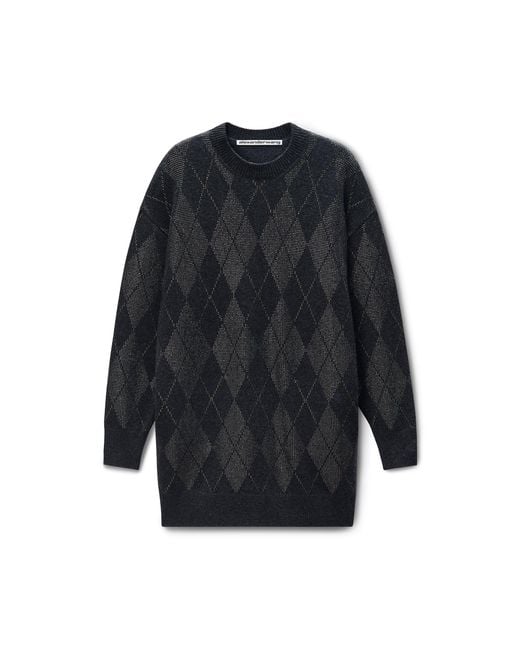 Alexander Wang Black Crystal Hotfix Argyle Wool-Blend Dress