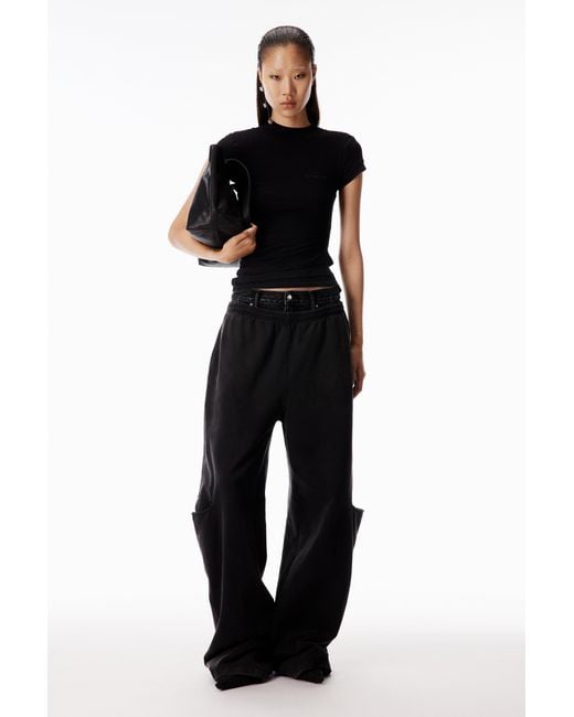 Alexander Wang Black Denim Waistband Slashed Sweatpants