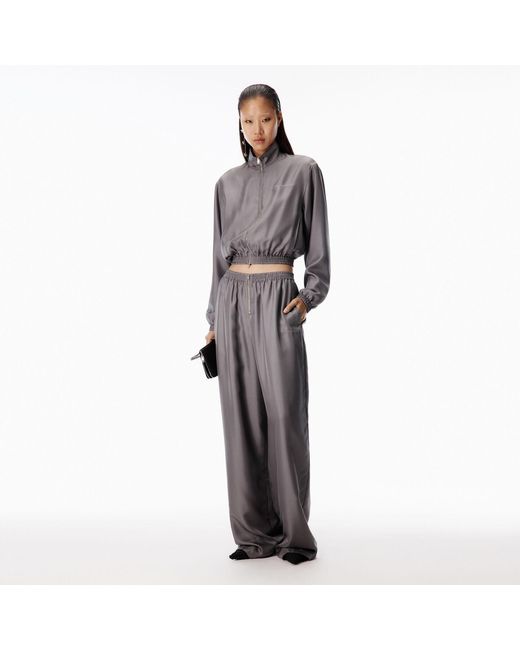 Alexander Wang Gray Silk Twill Mid-Rise Track Pant