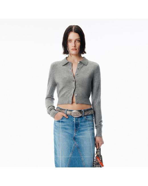 Alexander Wang Blue Wool-Blend Hotfix Polo Cardigan