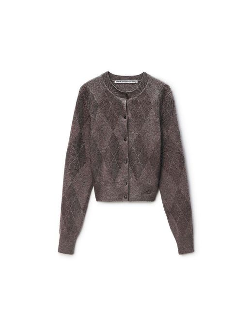 Alexander Wang Brown Crystal Hotfix Wool-Blend Argyle Cardigan