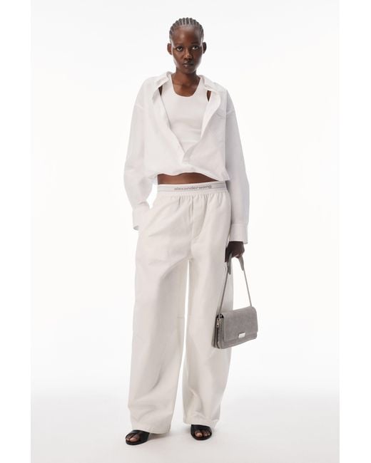 Alexander Wang White Mid Rise Pleated Wide-Leg Pant With Logo Elastic Waist