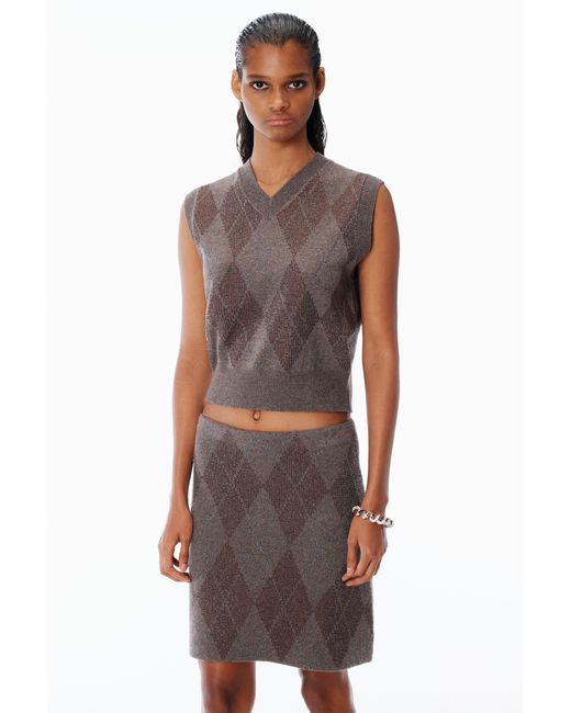 Alexander Wang Gray Crystal Hotfix Wool-Blend Argyle Vest