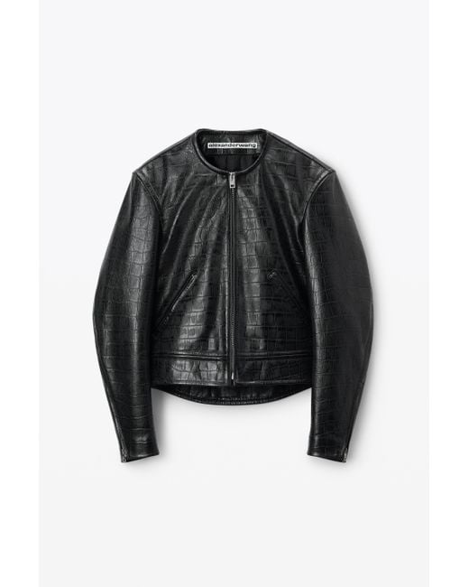 【ALEXANDER WANG】CROC LEATHER JACKET S Alexander Wang Collarless Croc-embossed Leather Jacket in