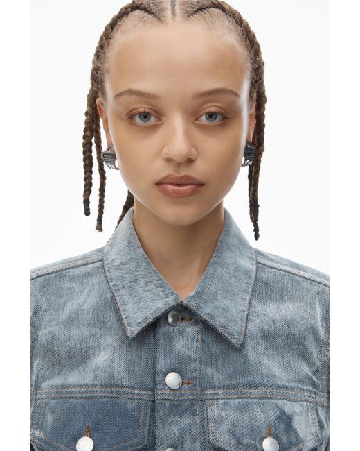 Alexander Wang Blue Slim Flocked Trucker Jacket With Lasered Cloud Print