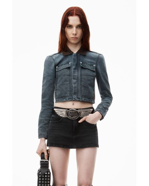 Alexander Wang Blue Mid Rise Mini Skort In Comfort Stretch Denim