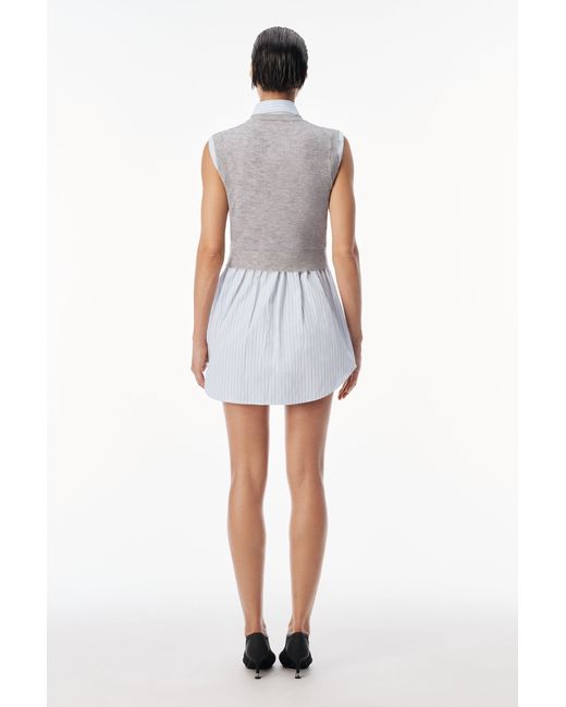 Alexander Wang White Layered Sleeveless Shirt Dress With Knit Top