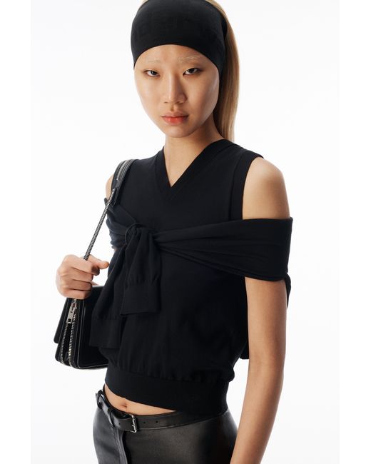 Alexander Wang Black Layered V-Neck Vest With Tie-Front Cardigan Detail