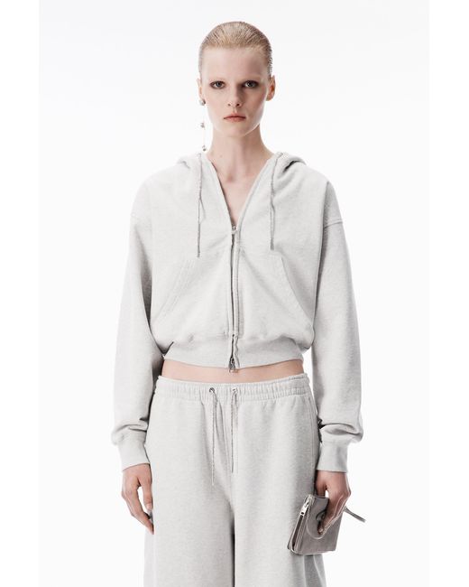 Alexander Wang White Crystal Hotfix Drawcord Zip-Up Hoodie