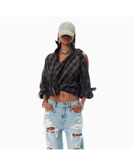 Alexander Wang Black Plaid Asymmetric Button Up Shirt
