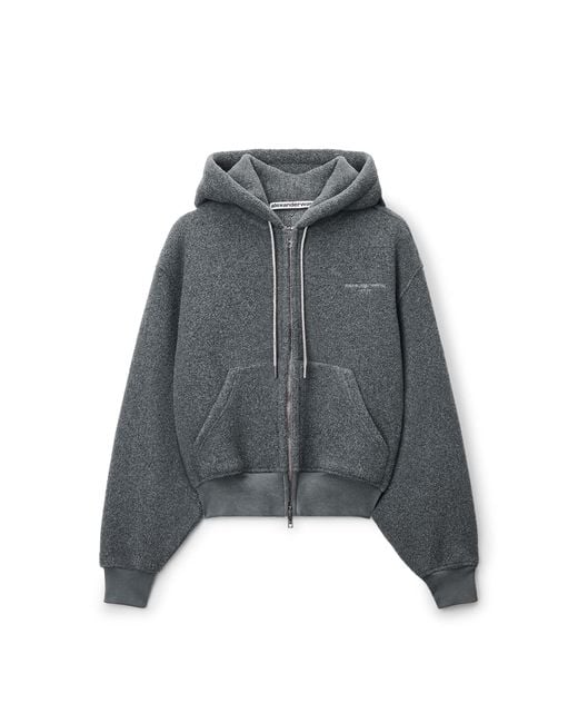 Alexander Wang Gray Fleece Crystal Drawcord Shrunken Zip-Up Hoodie