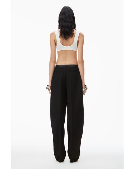Alexander Wang Black Wool Canvas Low Waist Trouser With Leather Belted Waistband