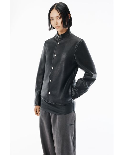 Alexander Wang Black Glossy Leather Moto Jacket