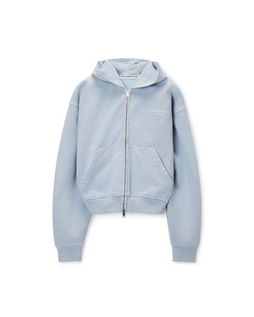 Alexander Wang Blue Crystal Embellished Zip Up Hoodie