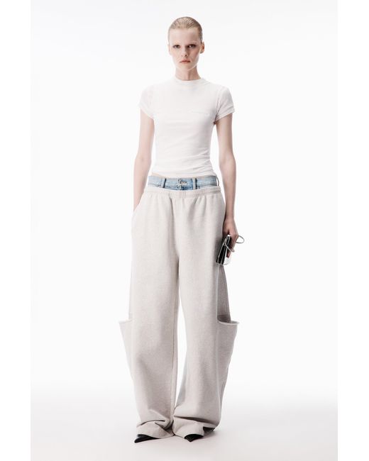 Alexander Wang Black Denim Waistband Slashed Sweatpants