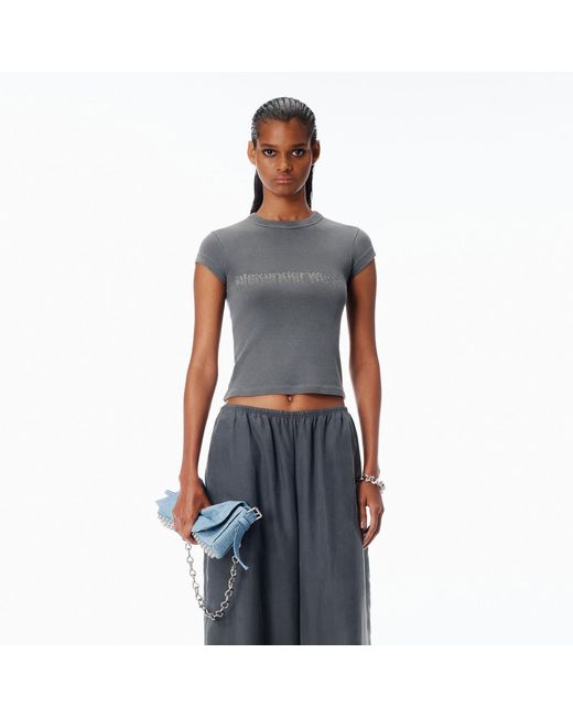 Alexander Wang Blue Crystal Logo Cotton Baby Tee