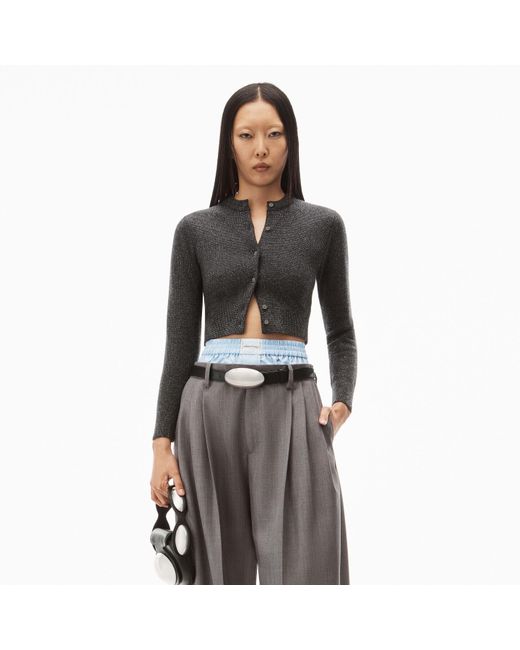 Alexander Wang Gray Crystal Hotfix Shrunken Cardigan