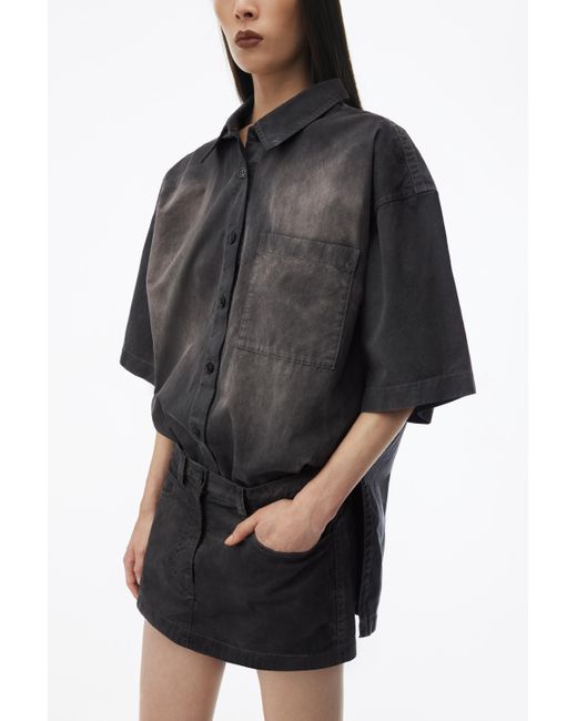 Alexander Wang Black Pre-styled Short Sleeve Minidress In Cotton