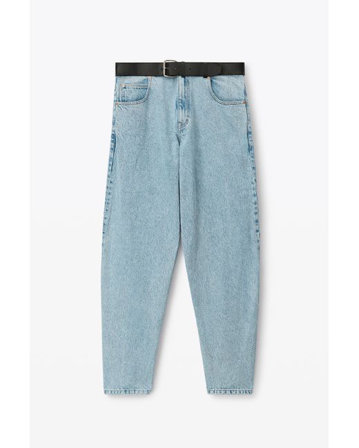 Alexander Wang Blue Leather Belted Jean In Denim With Logo Patch for men