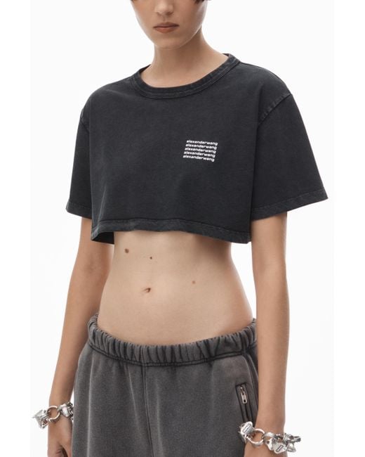 Alexander Wang Crop Tee In Acid Wash Jersey in Black | Lyst