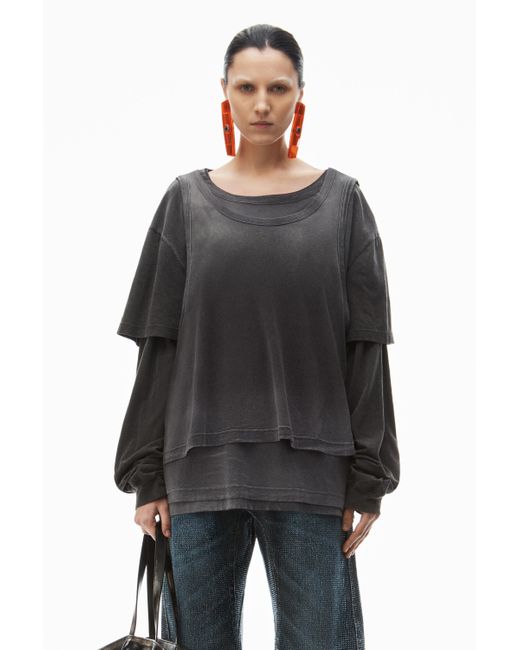 Alexander Wang Black Oversize Triple-layer Unisex Tee In Cotton