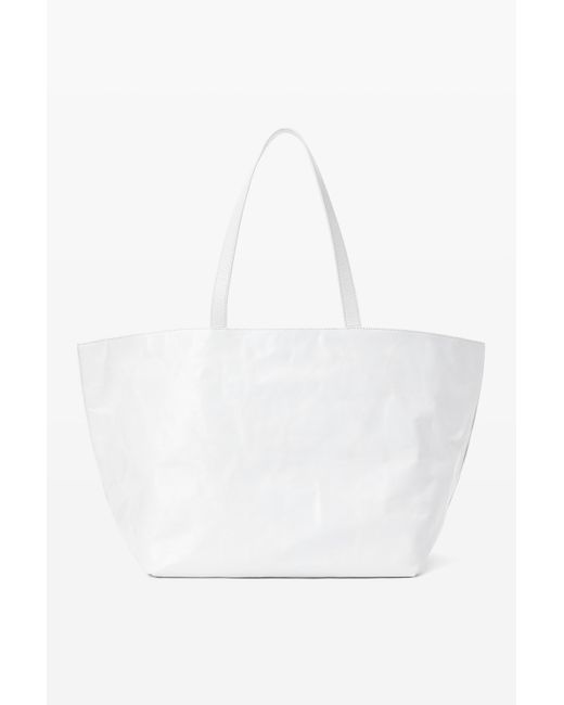 Alexander Wang White Punch Tote Bag In Crackle Patent Leather