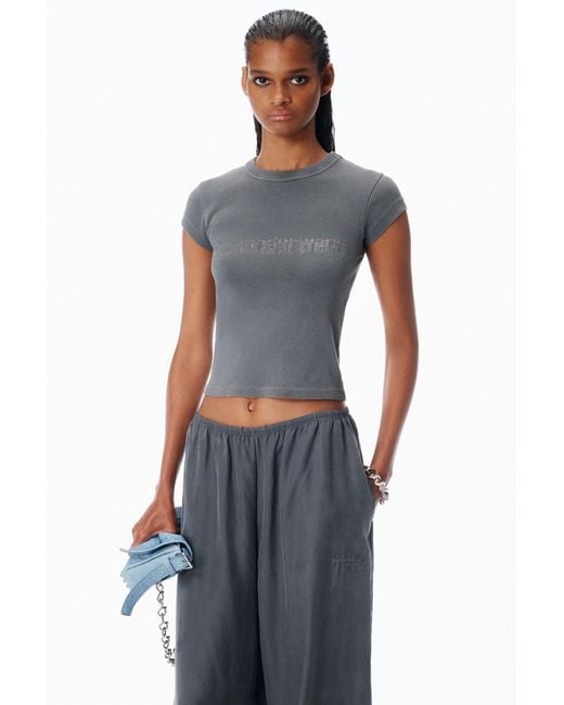 Alexander Wang Blue Crystal Hotfix Logo Cotton Baby Tee