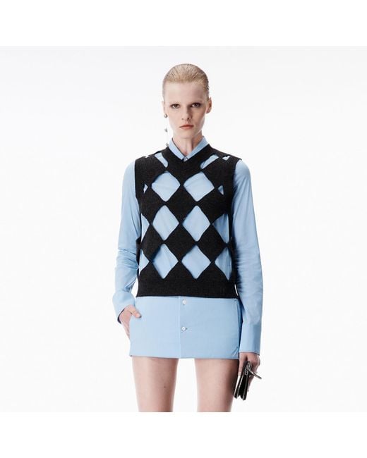 Alexander Wang Blue Slashed Argyle V-Neck Vest