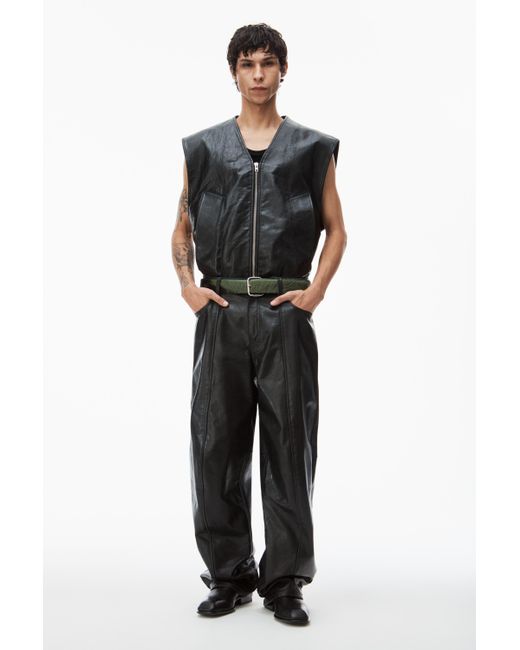 Alexander Wang Black Oversized Vest In Crackle Patent Leather for men