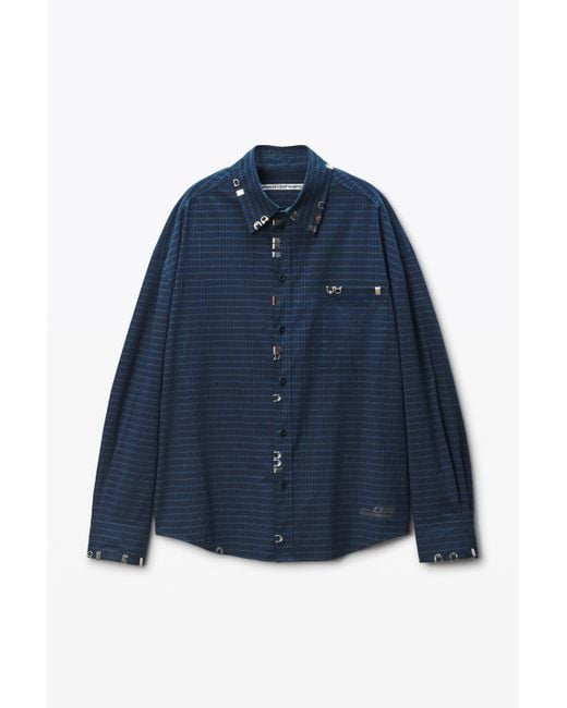 Alexander Wang Blue Navy Plaid Poplin Top for men