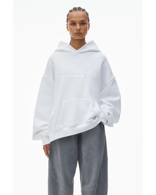 Alexander Wang White Oversize Unisex Logo Hoodie In Essential Terry