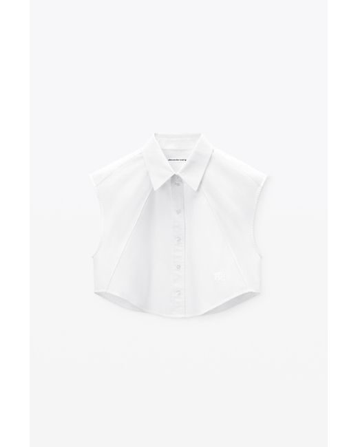 Alexander Wang White Cropped Sleeveless Button-up Shirt In Cotton
