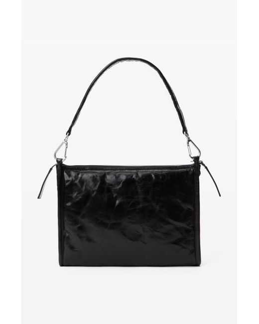 Alexander Wang Black Punch Tech Shoulder Bag In Crackle Patent Leather