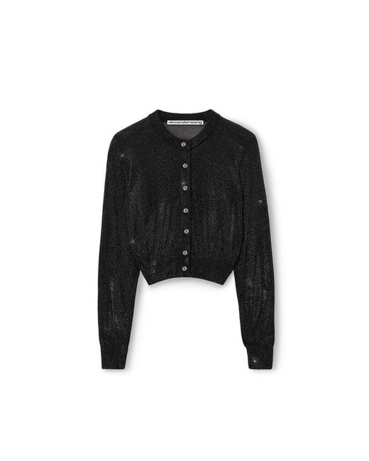 Alexander Wang Black Crystal Cropped Cardigan