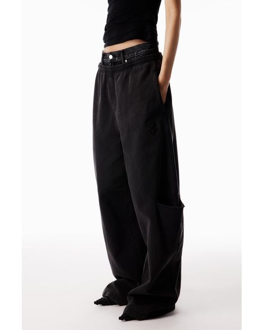 Alexander Wang Black Denim Waistband Slashed Sweatpants
