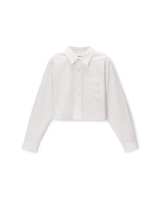 Alexander Wang White Embroidered Logo Cropped Shirt
