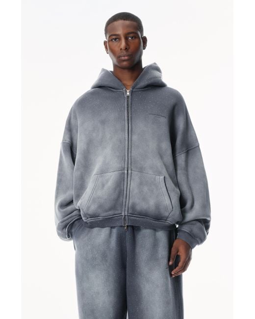 Alexander Wang Gray Crystal Hotfix Zip-up Hoodie for men