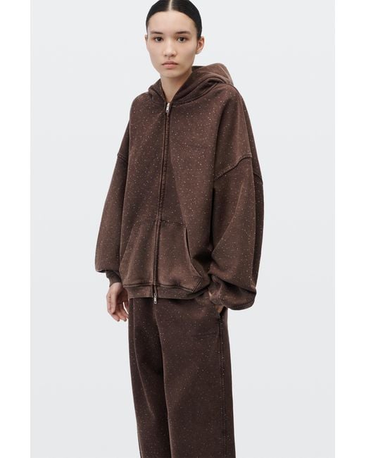Alexander Wang Gray Crystal Hotfix Oversized Zip Up Hoodie