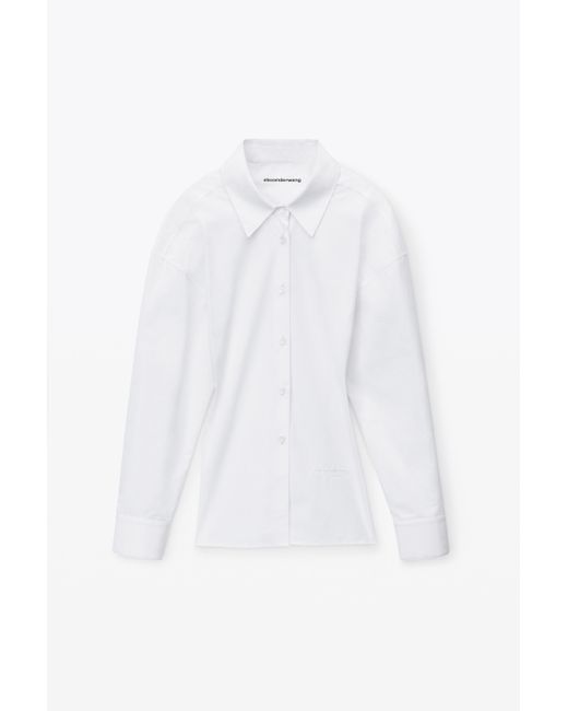 Alexander Wang White Cotton Cinched Button Up With Ribbed Trim