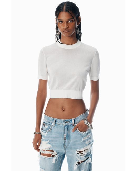 Alexander Wang White Ss Tee With Clear Bead Hotfix