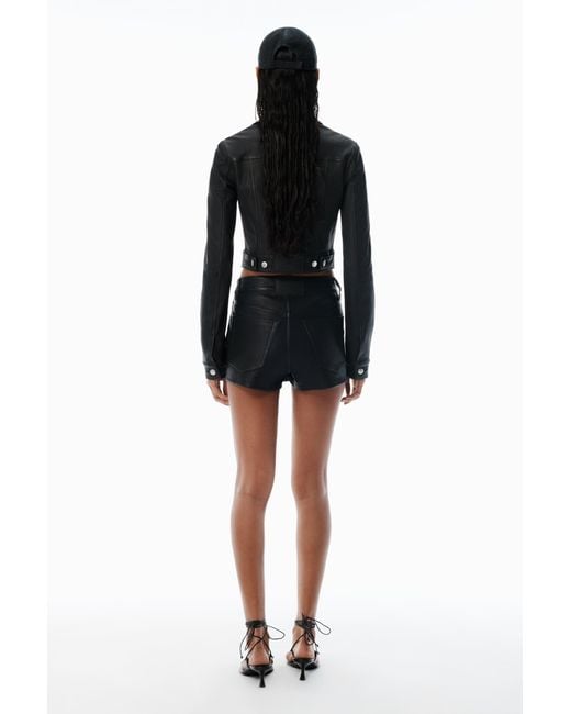 Alexander Wang Black Shrunken Leather Trucker Jacket