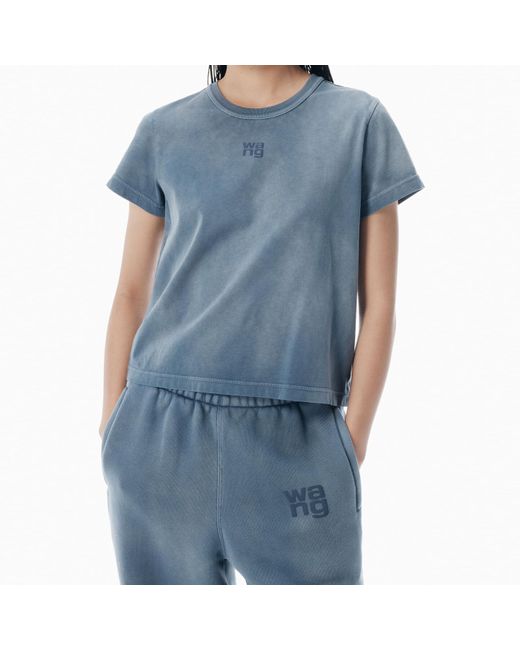 Alexander Wang Blue Shrunken Cotton Tee With Logo