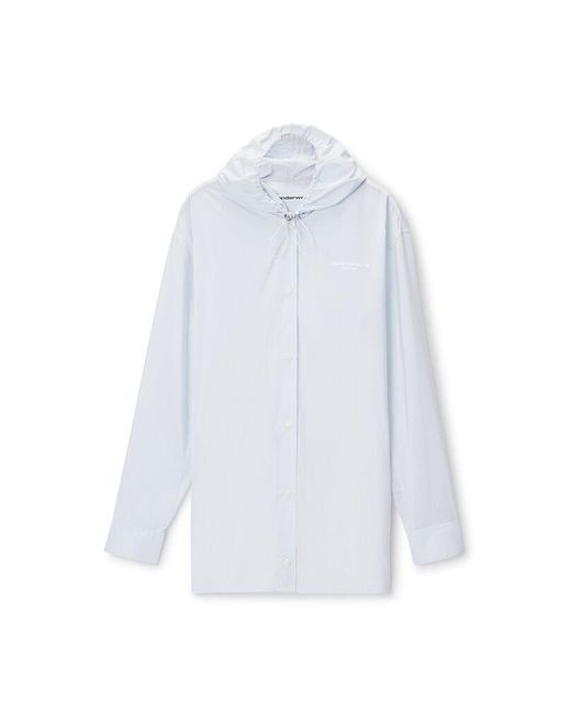 Alexander Wang Blue Hooded Button-Up Shirt With Bungee Drawcord