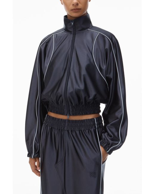 Alexander Wang Blue Deconstructed Track Jacket In Satin Faille Jersey